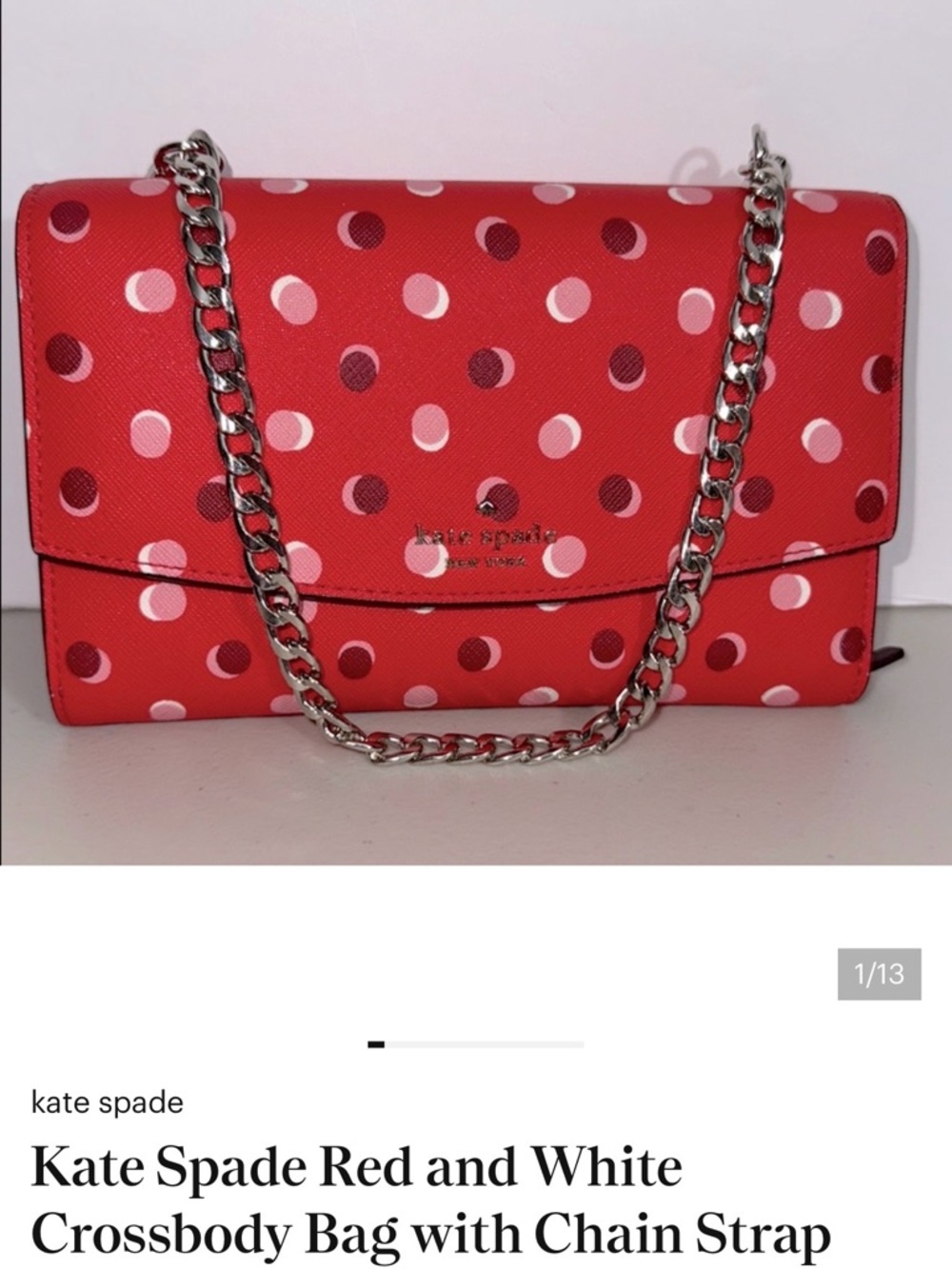 Kate Spade Red Polka Dot Chain Crossbody Bag